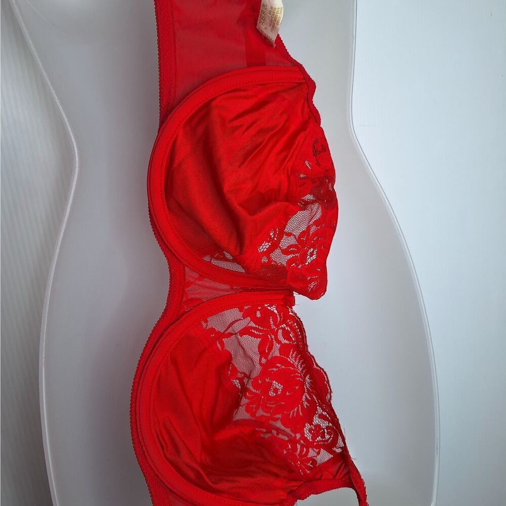 Vintage Victoria's Secret Gold Label Bra Lace 36DD Coral Red USA Nylon Underwire - Picture 6 of 11